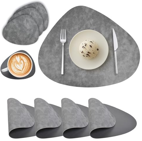 Tischsets Abwaschbar und Untersetzer Doppelseitige Leder Platzsets | Tischsets Platzsets Rund Abwischbar Hitzebeständig Rutschfest Platzdeckchen lederoptik 4er Set (Grau Dunkelgrau)