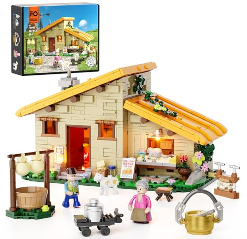 FUNWHOLE Käsehaus Beleuchtungs-Baustein-Set - Hauskäse Kollektion LED Licht BAU Tiere Bausatz 867 Teile für Erwachsene und Jugendliche