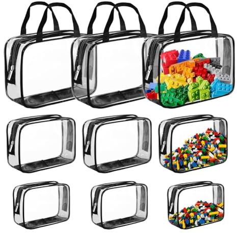 Qeunrtiy 9 Paquetes Bolsas Transparentes Almacenamiento Juguetes PVC, Bolsas Artículos Tocador, Bolsas Organizadoras Juguetes Impermeables con Cremallera para Niños Bloques Construcción