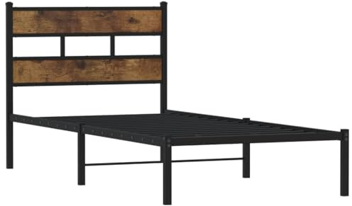 vidaXL Metallbett, Bett ohne Matratze, Bettgestell Bettrahmen mit Lattenrost Kopfteil, Einzelbett für Schlafzimmer, Räuchereiche 75x190cm
