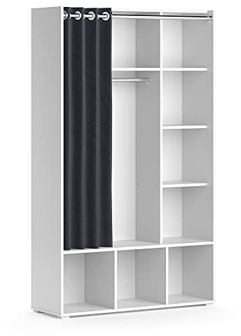 Vicco Kleiderschrank Luigi, Weiß, 38 x 178.1 cm | mit Vorhang-Kleiderstange, zur flexiblen Aufbewahrung