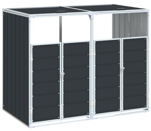 vidaXL Mülltonnenbox für 2 Tonnen Anthrazit 144x81x113 cm Stahl, 2er Set, Stahltonnen