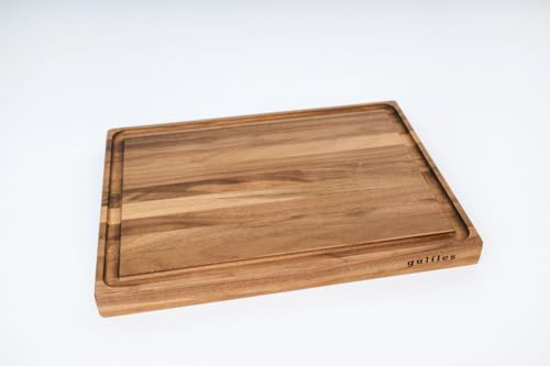 GULILES Tabla de cortar hecha a mano de madera de nogal natural barnizada | comestible para la preparación de alimentos, carne, verduras, pan, galletas y queso (L)