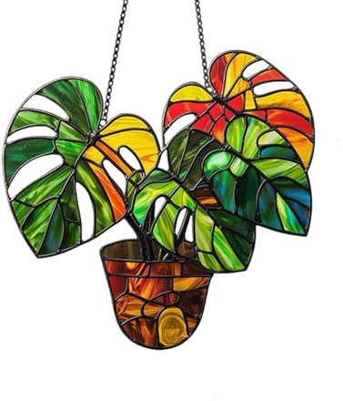 Xuoxeji Monstera Pot Acrylic Window Hanging, Monstera Hanging Decoration, Stained Acrylic Monstera, Monstera Gifts for Mom,Women,Teachers Thanksgiving (Monstera)