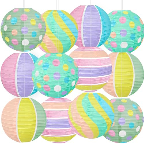 ADLKGG 12 Pieces Pastel Party Decorations - 8 Inches Hanging Paper Lanterns for Baby Shower, Mother's Day Brunch, Spring Garden Party, Bridal Shower and Easter Classroom Decor