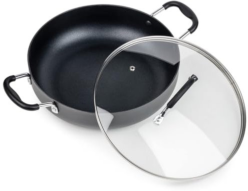 THEGA Sauté Pan With Lid, Non Stick Aluminium Shallow Casserole, Braising Stock Pot Pan, 30 Cm, Home Steak Frying Pan, Cooking Pot With Non-Stick Coating For All Stoves