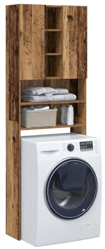 Homgoday Armadio per lavatrice in legno invecchiato, 64 x 25,5 x 190 cm, mobile organizer lavatrice, ripiano superiore per lavatrice o WC, armadio alto da bagno