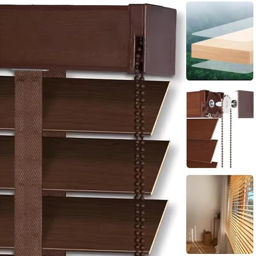 Eiauiuo Natürliche Jalousien aus Holz Wasserdicht Jalousie Sonnenschutz Sichtschutz Rollos Innen/Außen Jalousette mit 50mm Lamellen Verdunkelungs Horizontale Jalousetten für Wohnzimmer Küche Haus Büro