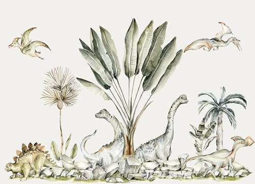 Kidsmood - Tapete Selbstklebend fürs Kinderzimmer Mädchen & Jungen, Schadstofffreie Fototapete für Babyzimmer, Kinderfreundliche Wandtapete mit Tiermotiven & lebendige Farben [Dinosaurier |208x240]