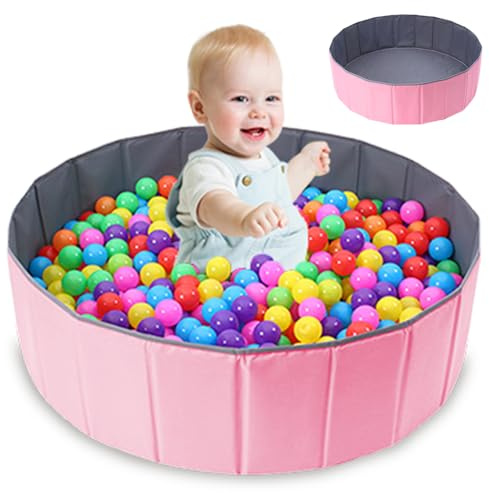 Mineup Baby Ball Pit, 80cm Foldable Baby Ball Pit, Kids Play Ball Pool, Portable Ocean Ball Pit, Playhouse Playpen Ocean Ball Pool for Baby Toddler Boys Girls Indoor Outdoor Nursery Playpen, Pink