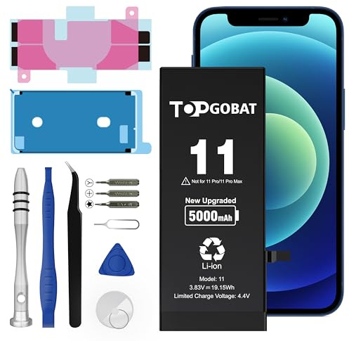 TOPGOBAT Batterie de rechange pour iPhone 11, 5000 mAh, haute capacité pour modèle iPhone 11 (A2111, A2221, A2223) avec kits d'outils de rechange