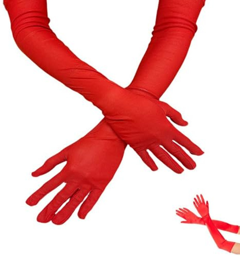 Handschuhe Lang,Weiß Schwarz Rot Lange Handschuhe Damen Elegant,Elastic Classic Abendhandschuhe Seidenhandschuhe Brauthandschuhe für Opera Maskerade,Abschlussfeiern,Hochzeiten,HalloweenKarneval Party