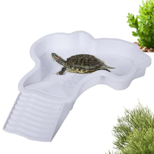 Piscine Tortue Terrestre Mangeoire, Plat d'eau Bassin pour Tortue de Piscine avec Rampe, Bol d'eau pour Reptiles avec Échelle, Bassin de Douche pour Terrasse (C)