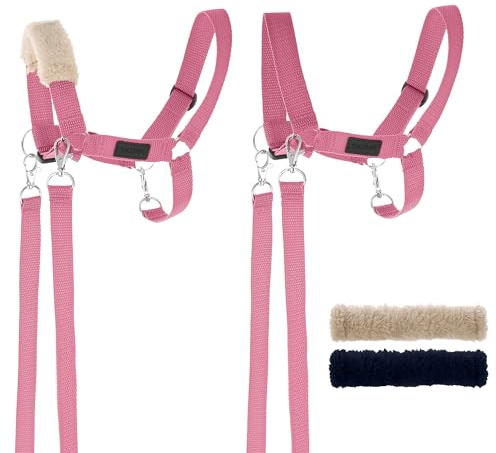 SKIPPI Cabestro para Hobby Horse - Rosa, Hobby Horse Accesorios, Halter, Riendas y 2 Protectores de Forro Polar, Talla única