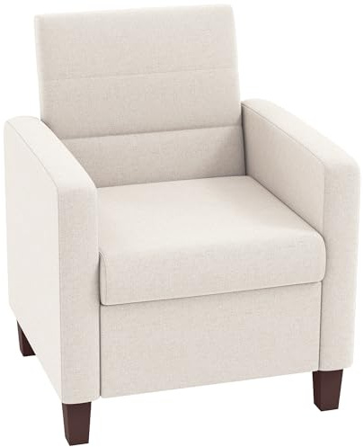 HOMCOM Sessel Loungesessel mit Armlehnen, Polstersessel mit Leinenoptik, Relaxsessel Lesesessel für Wohnzimmer, Schlafzimmer, Cremeweiß