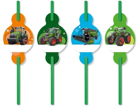 8 Papier-Trinkhalme * FENDT TRAKTOR * mit Namenschilder für Kinderparty und Kindergeburtstag | Trecker Bauernhof Farm Landwirtschaft Kinder Strohhalme Straws Party