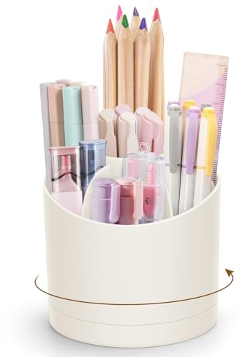 Stifte Organizer,360 Grad Drehbarer Schreibtisch Organizer,Nordischer Stil Stiftehalter Becher,Moderner Büro Schreibtisch Organizer mit 7 Fächern für Schreibtisch,Schule,Zuhause und Kosmeti(Cremeweiß)