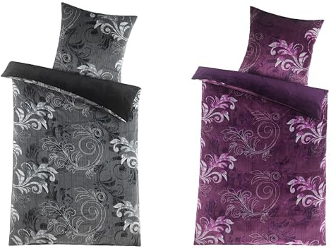 Bettwäsche Winter Cashmere Touch, lila, anthrazit, Paisley Muster, Plüsch Teddy Flausch, Teddy, 135x200 cm Bettbezug 80x80 cm Kissenbezug, Bügelfrei (Violett, 1x ca. 135x200 cm + 1x ca. 80x80 cm)