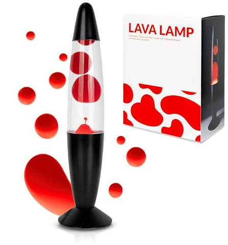 GIFTMARKET - Lámpara de lava roja. Lámpara de mesita de noche con 2 bombillas incluidas. Regalo adolescentes divertido. Lámpara retro de 34 x 8,5 cm.