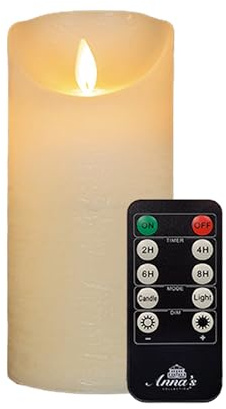 Große LED Stumpenkerze Elfenbein Ivory ø 10cm x 20cm Höhe - 2 C Batterien nötig LED Kerze mit Flackereffekt und Timer flammenlose Stumpenkerze - LED Kerze groß Weihnachtsbeleuchtung