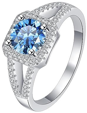 Moissanite Bröllopsringar 1ct runda skurna D Färg VVS1 925 Sterling Silver Diamantringar Blå/Grön/Rosa förlovningsringar for kvinnor med certifikat(Blue,5)