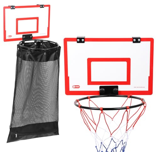 Sutowe Über-der-Tür-Basketball-Wäschekorb 2-in-1-Holz-Basketballkorb Platzsparender hängender Wäschekorb für Kinder, Wäscheaufbewahrung mit Reißverschluss für Wohnheim, Schlafzimmer, Badezimmer(rot)