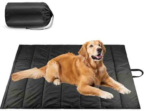 PokeAir Hundedecke für Unterwegs, 120×70 cm Hundematte, Hundedecke Outdoor, Hundematte Outdoor, Reise & Auto‑Kofferraum Komfortkissen für Hunde & Katzen, Griffdesign,Aufbewahrungsbeutel(Schwarz)