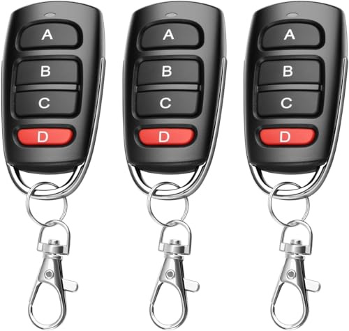 3PCS Mando Garaje 433MHz, Mando Clonador 4 Botones para Puerta y Cancela, Código Fijo, Duplicador a Distancia Alcance 50m Compatible con 2260, 2262, PT2264, 5326, 2240,1527