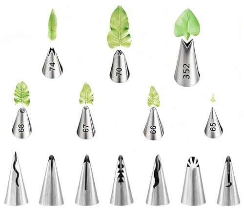 14-Piece Piping Nozzles Set with Ruffle & Leaf Tips – Stainless Steel Icing Nozzles Kit, Complete Cake Decorating Supplies for Cupcakes, Professional Baking Tools Set