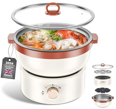 2.5L Electric Hot Pot, Shabu Shabu Pot with Removable Pot, Fast Heating Electric Hot Pot for Cooking Soup, Pasta, Perfect for Family Dinner & Party (Beige A)