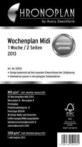 Chronoplan 50253 Kalendereinlage 2023, Wochenplan im Midi Format (96x172 mm), Tage in Zeilen, Ersatzkalendarium, ideal für detaillierte Wochenplanung, Universallochung (1 Woche auf 2 Seiten), weiß