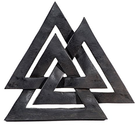 Windalf Wikinger Wand-Deko Valknut 24 cm Holzbild Schwarzer Wotansknoten Handarbeit aus Holz