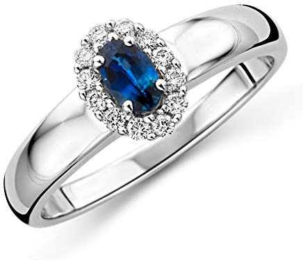 MIORE Damen Weißgold Saphir Verlobungsring 9KT (375) mit Diamant Brillanten 0.15 ct