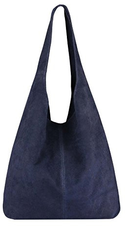 OBC Made IN Italy Damen Leder Hand-Tasche METALLIC Shopper Schultertasche Hobo-Bag Henkeltasche Beuteltasche Silber