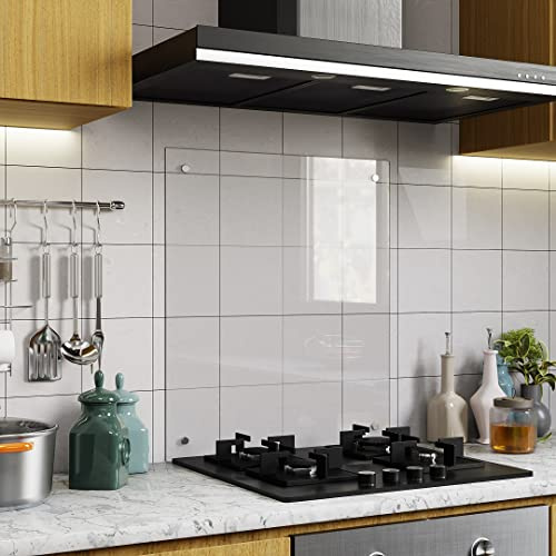 BELOFAY Clear 6mm Tempered Glass Splashback for Kitchen, Toughened Glass Heat Resistant Splashbacks for Cookers - Pre-Drilled Holes with Fixing (60x80cm)