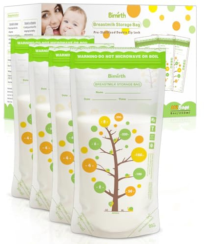 112 Count Breast Milk Storage Bags for Freezer, 8oz BPA-Free Breastmilk Bags, Double Zipper Leak-Resistant & Self-Standing, Thick Durable Milk Storage Bags – Bimirth