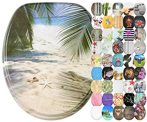Sanilo WC Sitz mit Absenkautomatik, viele neue Toilettendeckel zur Auswahl, hochwertige Oberfläche, einfache Montage, stabile Scharniere (Beach)
