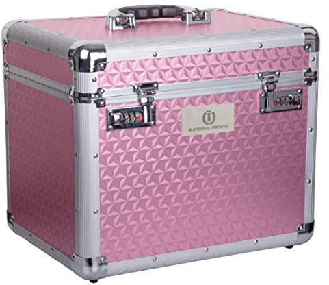 Imperial Riding IRHShiny - Scatola per la Pulizia con Serratura a Combinazione, Scomparti Regolabili, con Specchio nel Coperchio, Scatola per la Pulizia di Alta qualità, 38 x 28 x 32 cm, Colore: Rosa