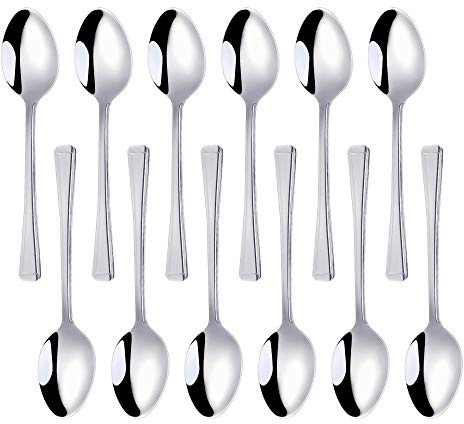 Meisha Harley Pattern Espressolöffel Set mit 12, 18/0 Edelstahlspiegel fertigen Kaffeelöffeln, luxuriöses Besteck Küchengeschirr - Silber