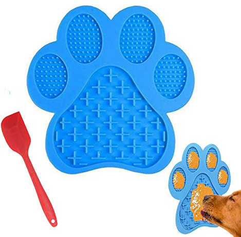Uspace Hundslickmatta, långsam husdjursdispensering, behandlingsdyna, jordnötssmör, slickmatta, sugningar på väggen för husdjursbad, skötsel och hundträning (blå)