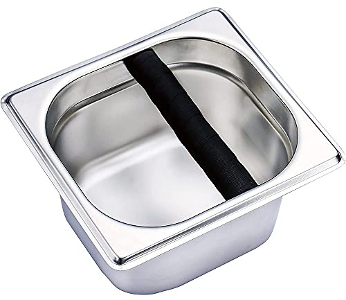 ANCLLO Caja de café de 10 cm, caja de golpe de café de acero inoxidable, caja de golpe de café con mango de escoria de residuos de máquina de café con mango de granos de café (cuadrado)
