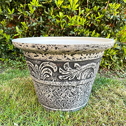 Darthome Stone Effect Plastic Round Outdoor Garden Planter Plant Flower Pot Large 40cm