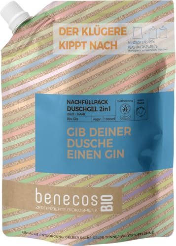 benecos Bio – Sacchetto di ricarica gel doccia 2 in 1 BIO-Gin pelle e capelli – Dai alla tua doccia un gin – vegano – plastica riciclata