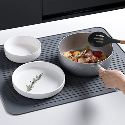 WXFLGH Tappetto in silicone, resistente al calore e antiscivolo Stoviglie Tappetto asciugato Spessore con Silicone Matte per il deposito di pentofoli e piatti (Grigio, ‎40 x 30 cm)