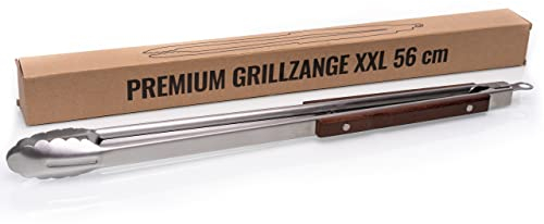 XXL Grill-Zange - extra lang 56 cm Edelstahl mit Echtholz Griff inkl. Aufhänge-Öse BBQ Besteck Küche