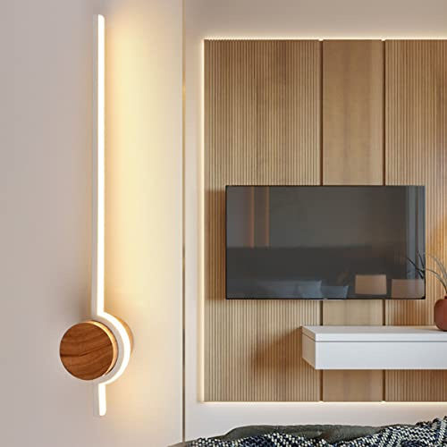 LED Wandleuchte Innen Holz, 42CM Lang Moderne Wandlampe Modern Wohnzimmer Beleuchtung Deko Licht, Nachtlampe Warmweiß 3000K Bettlampe 9W Für Schlafzimmer Flur Arbeitszimmer Treppe,Weiß