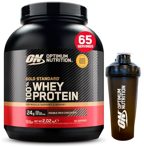 Optimum Nutrition Gold Standard 100% Whey Proteine con Aminoacidi Doppio Cioccolato 2,02kg 65 Porzioni + Shaker