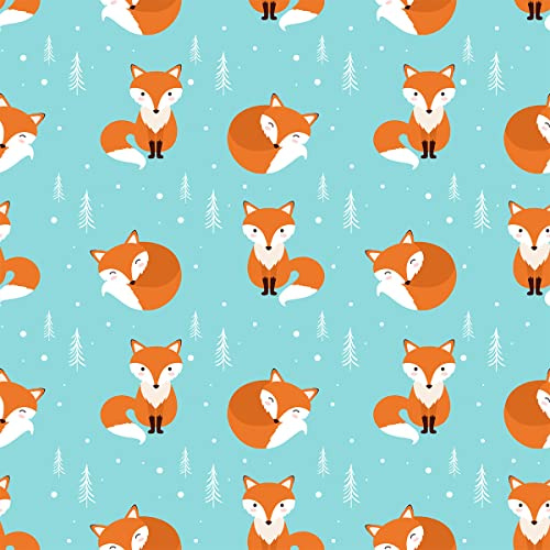 Loussiesd Süßer Fuchs Polsterstoff,Meterware,Karikatur Waldfüchse,Dekorationsstoff für Polster und Heimwerkerprojekte,Kinder Kawaii Wildtier,wasserdichter Outdoor Stoff,92x160cm,Blau Orange
