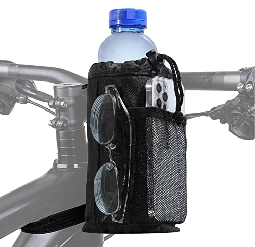 Meisax Fahrrad Flaschenhalter, Fahrrad Wasserflaschenhalter, Fahrrad Lenker Getränkehalter mit Netztaschen, Handytasche für Cruiser, MTB, Roller, Klapprad, Rennrad, Rollstuhl
