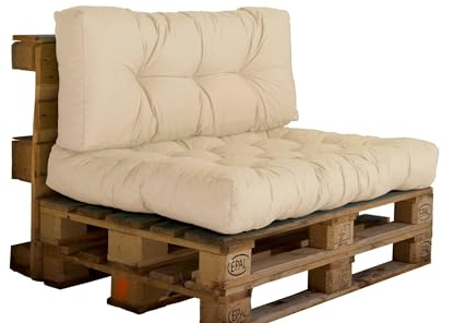 Cojines para palets - 120x80cm -Cojines palets de Respaldo y de Asiento - Acolchado, Impermeable y Anti-UV - Beige - DÉCO Arts